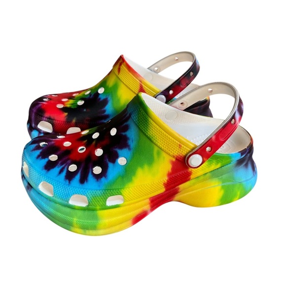 Crocs Classic Bae Tie Dye Rainbow Clogs Platform Sole Multicolor Women's Size 11 - Picture 2 of 12